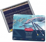 Creioane colorate Derwent Professional Inktense, cutie metalica, solubile in apa, 24 culori/set